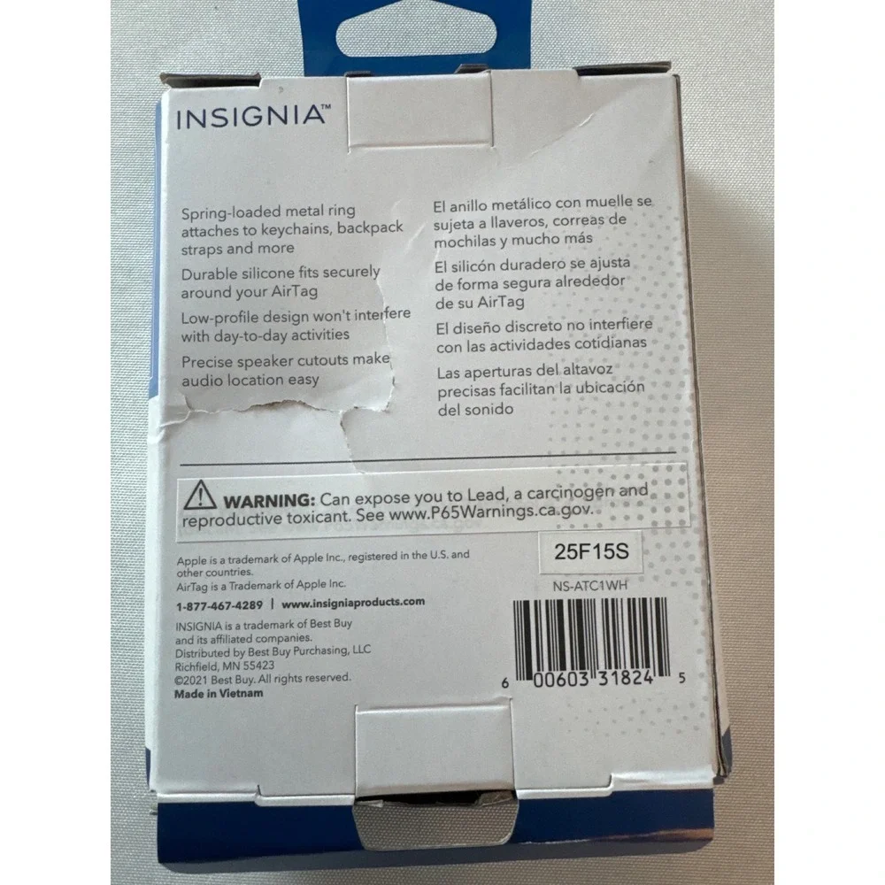Insignia Key Ring Case for Apple AirTag White Silicone Holder NS-ATC1WH New